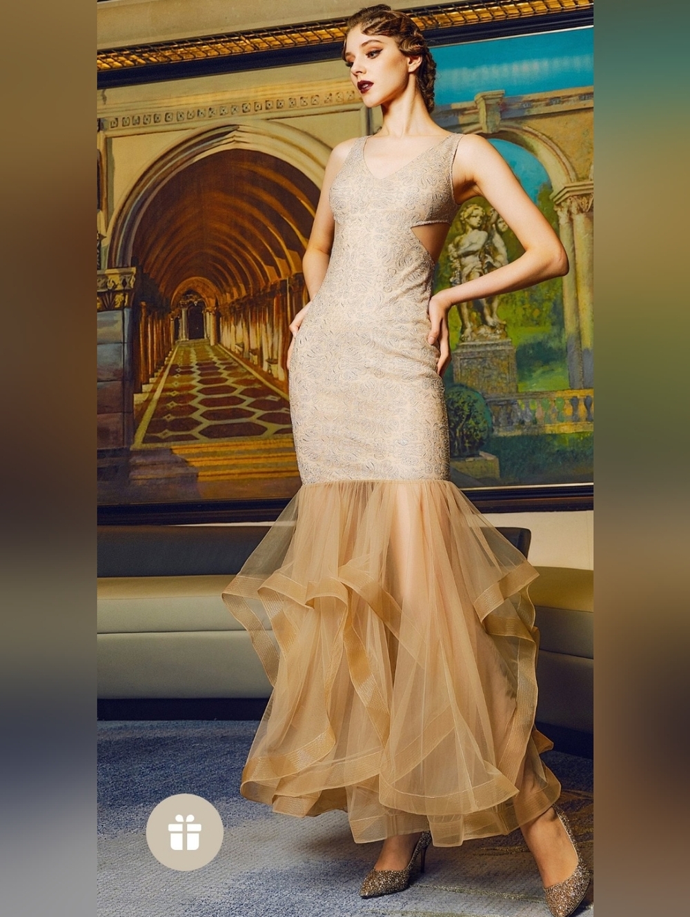 Babeyond Elegant Champagne Mermaid Gown with Tulle Skirt